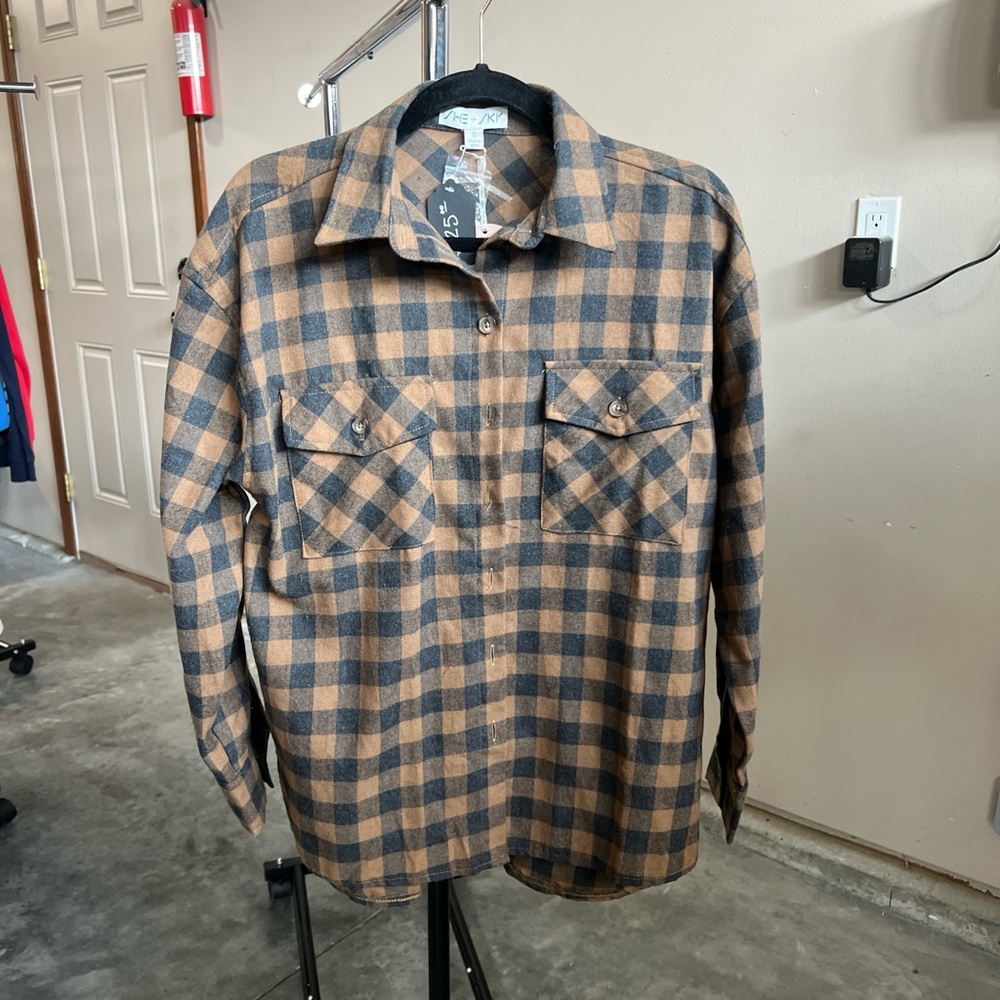 She + Sky Checkered Shirt in Black and Tan